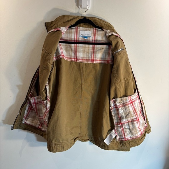 COLUMBIA Sz L Loma Vista Tan Driving Coat Jacket Zip Up Funnel Collar Unlined - Picture 8 of 11